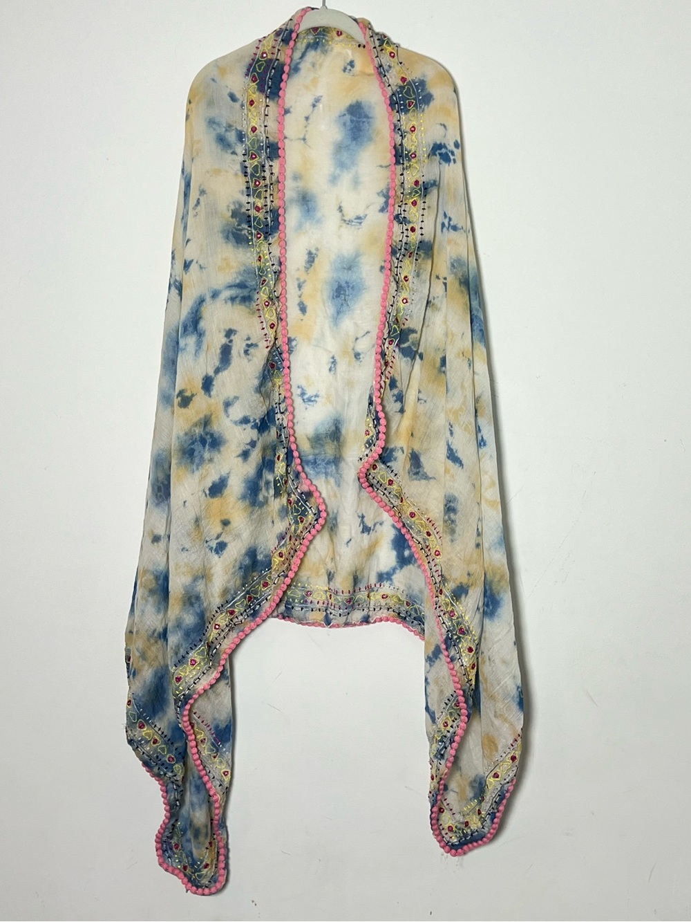 Betsey Johnson Tie Dye Embellished Open Front Kimono Cardigan Boho Festival Wrap